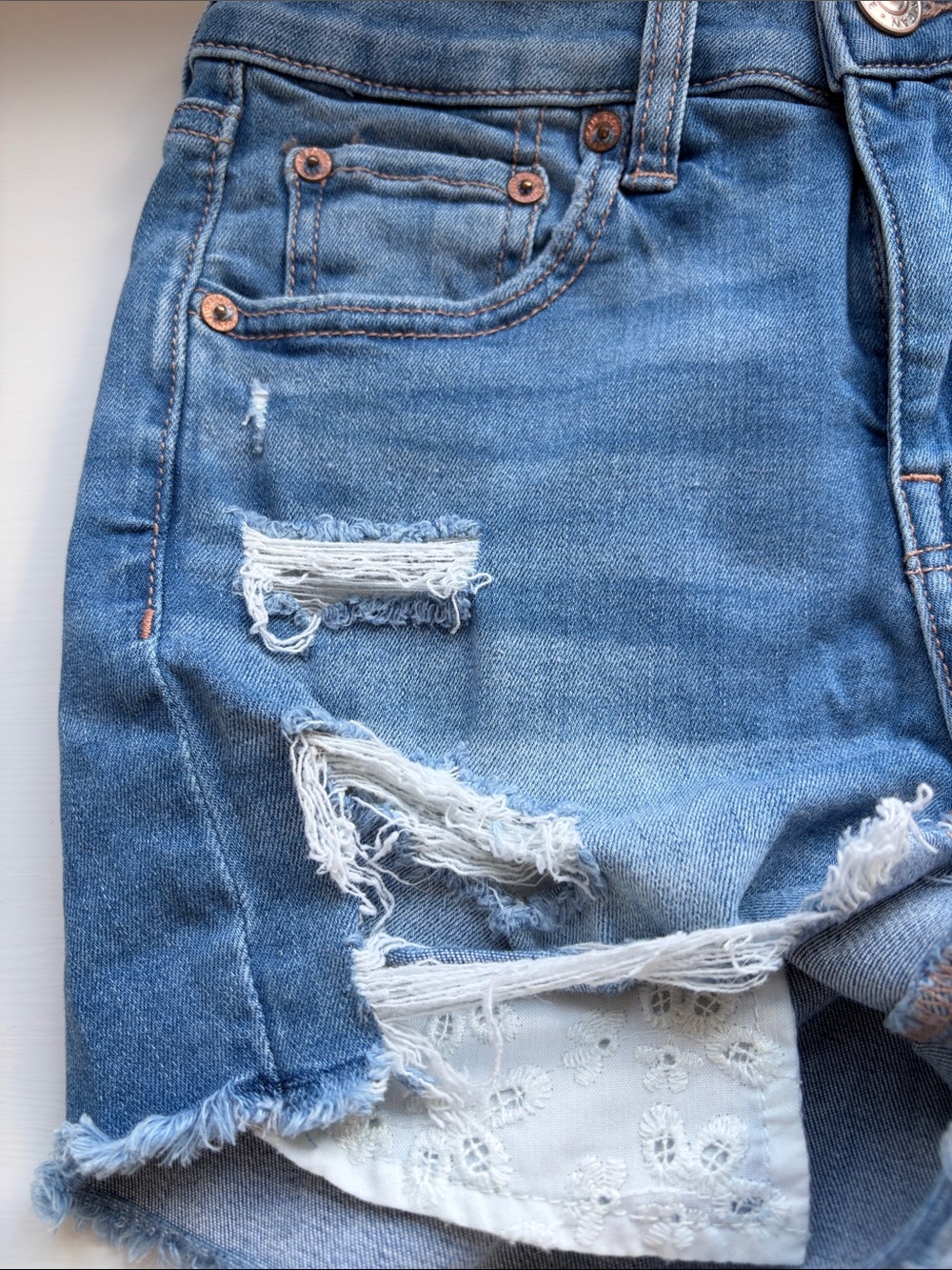American Eagle Outfitters Distressed Light Blue Denim Shorts - Picture 6 of 10
